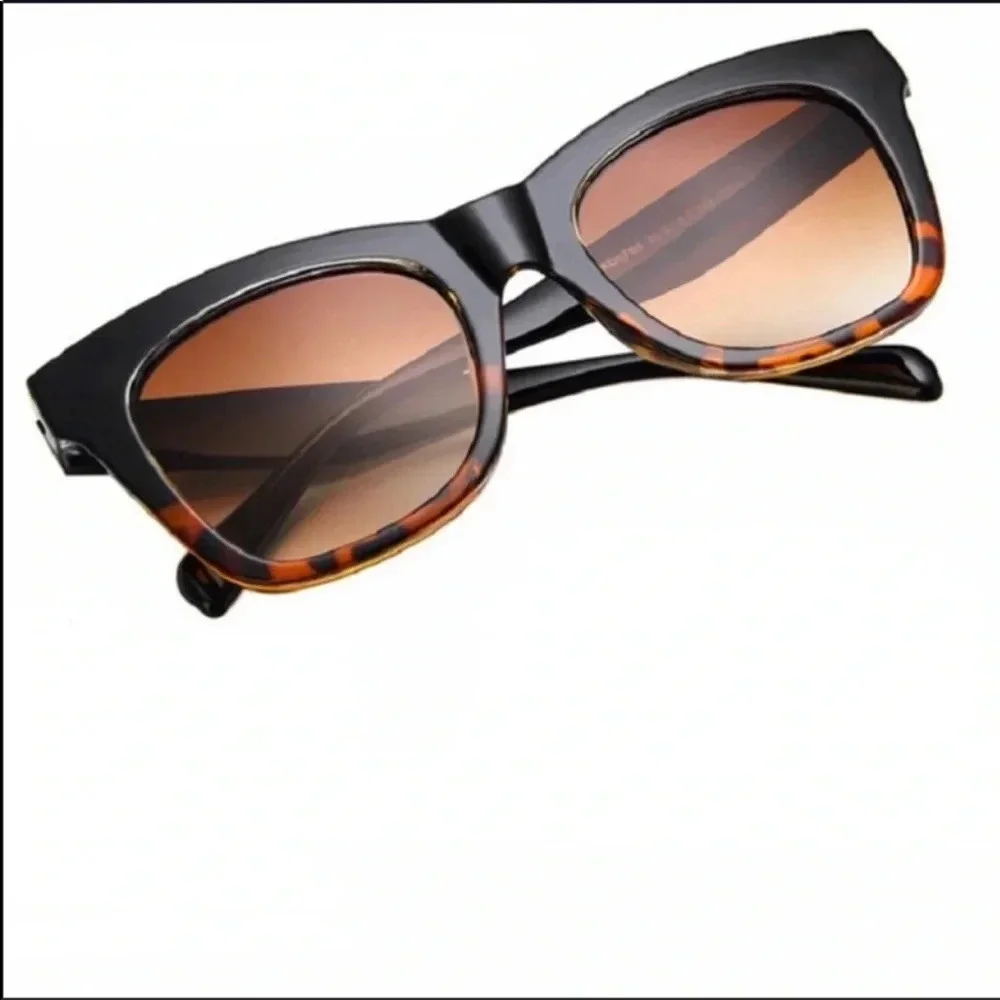 New Dark Brown & Leopard Retro Large Sunglasses